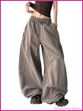 Womens Quick Dry Baggy Parachute Pants Y2K Wide Leg Track Pants